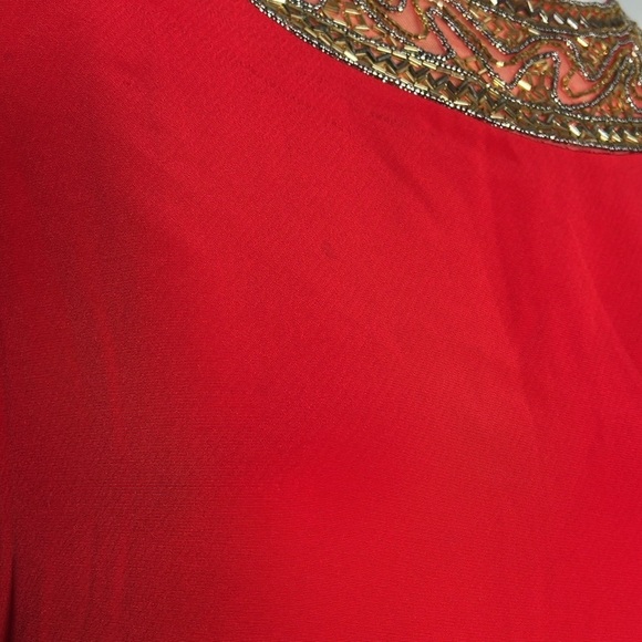 Bob Mackie Sz 8 Red Shift Beaded Collar and Cap Sleeve Dress - Picture 7 of 8